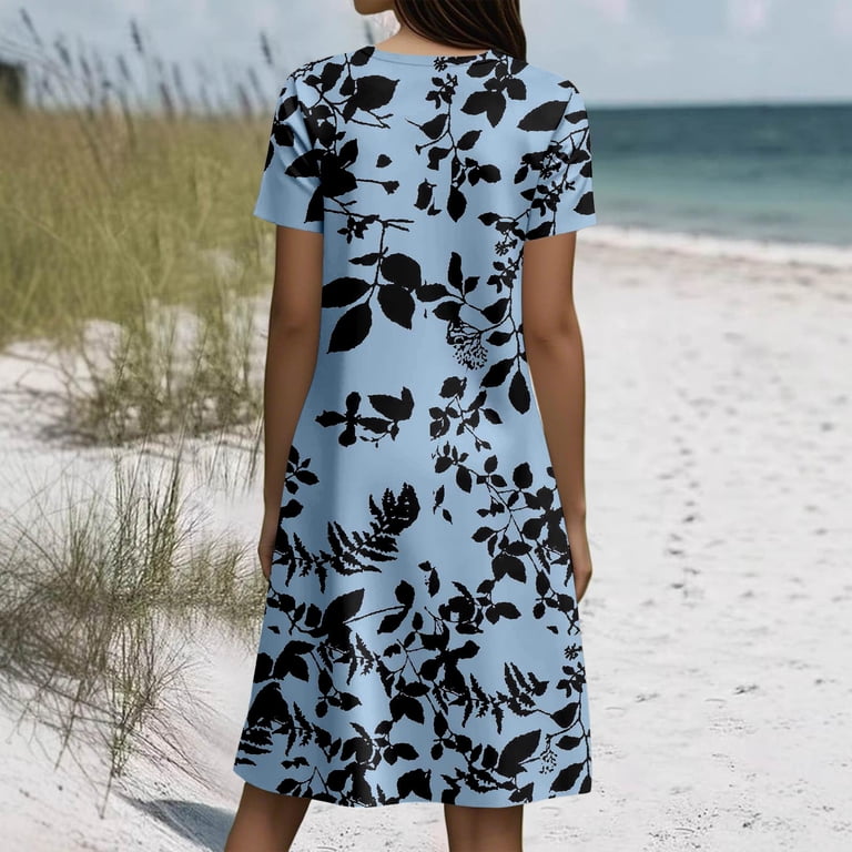 XIAOCHA Womens Hanky Hem Midi Dress Printed Short‑Sleeve Casual Dresses Summer Daily Tunic Dress, Sizes XXL