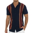 thumbnail image 3 of Iceglad Mens Polo Shirts Vintage Striped Knitting Short Sleeves Button Down Golf Shirts, 3 of 10