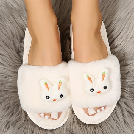 

Cathalem Ballerina Slippers for Women Non Slip Ladies Fashion Solid Color Cartoon Plush Casual Open Toe Comfortable Flat Cotton Shoes Orange 8