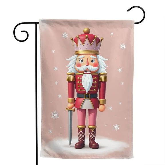 Pink Nutcracker Holiday Polyester Garden Flag 12.5x18 Inch - Double-Sided Xmas Outdoor Yard Decoration