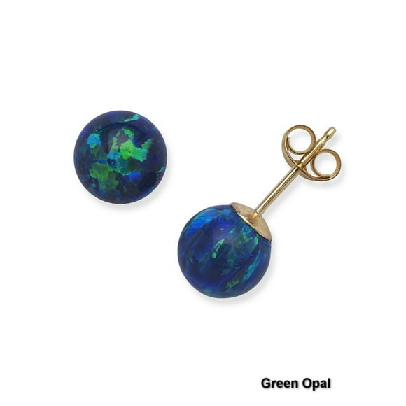 Solid 14k Gold Beautiful CZ Cubic Zirconia Simulated Diamond Ball Opal Stud Earrings (4 6mm) (multi color) (green Opal)