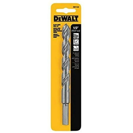 DEWALT DW1132 Jobber Drill Bit, 1/2 in Dia, 6 in OAL, Parabolic Flute, 1/2 in Dia Shank, Round Shank Black Oxide