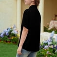thumbnail image 4 of OIOLOYJM Girls Short Sleeve Dress Shirts Kids Spring Summer Cozy Soft School Uniform Casual Button Down Lapel Collared Shirt Black 7-8 Year, 4 of 5