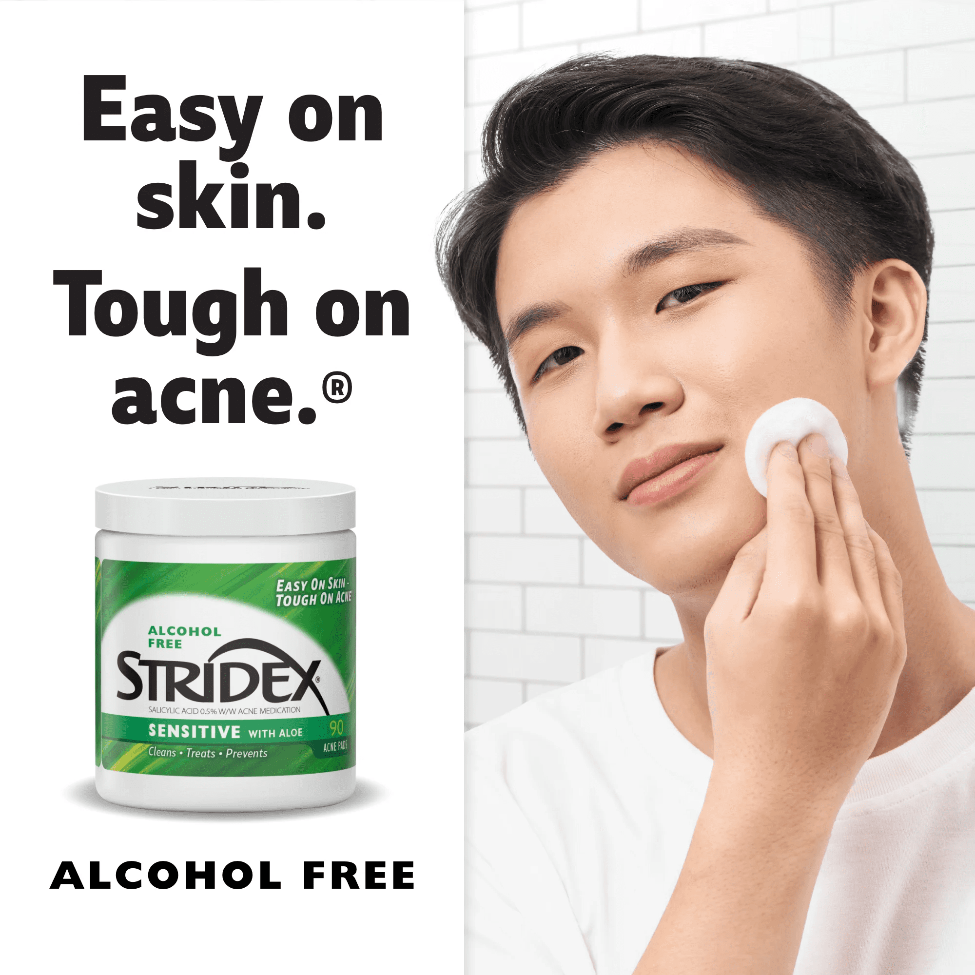 Stridex Medicated Acne Pads for Sensitive Skin, Alcohol-Free, 90 Count