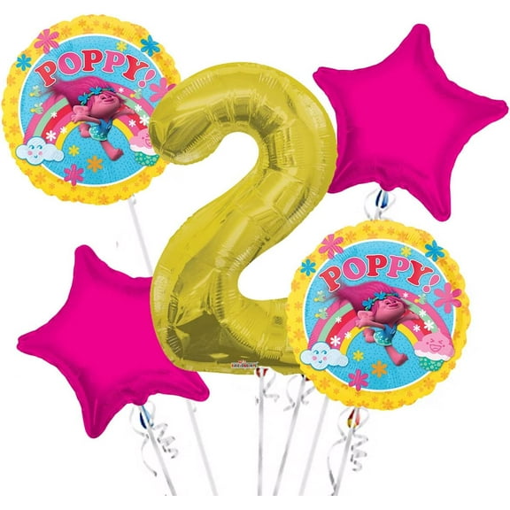 Trolls Balloon Bouquet 2nd Birthday 5 pcs - Party Supplies