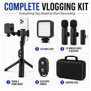 Acuvar Vlogging Kit For iPhone With Wireless Microphone, LED Light And Tripod, Phone Video Recording Kit With Remote And Case