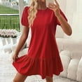 thumbnail image 5 of ZZwxWA Womens Sexy Fall Dress Women Drop Waist Short Sleeve Round Neck Puff Sleeve Ruffle Hem Dress Cocktail Party Dress, 5 of 6