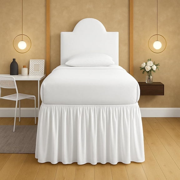 Twin XL Dorm Bed Skirt, 36-Inch Drop Ruffled Dust Ruffle with Split Corners, Tailored Fit for Lofted College Beds, Essential Dorm Bedding Accessory, White