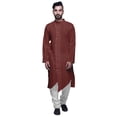 thumbnail image 1 of Atasi Kurta Long Uni pour Hommes Col Mandarin Chemise Habillée Décontractée pour Fête, 1 of 5