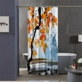 thumbnail image 2 of Small Stall 36"x72" Watercolor Ink Tree Leaves Branch Shower Curtain Set with Hooks,Orange and Blue Abstract Landscape with Grass Bathroom Curtain, Waterproof Bath Curtain, 2 of 6