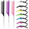 thumbnail image 1 of GHSDFBB Rat Tail Comb Hair Clips Set：3Pcs Rat Tail Combs Steel Pin Rat Tail Carbon Fiber Heat Resistant Teasing Combs and 7Pcs Alligator Styling Sectioning Clips of Professional Hair Salon Qual, 1 of 7
