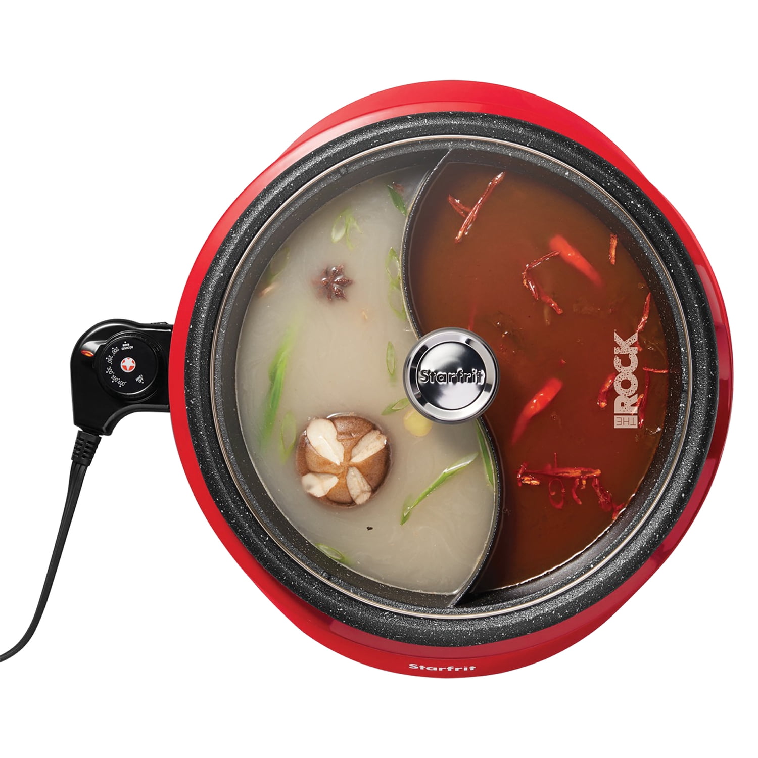 THE ROCK by Starfrit 3.2-Qt. Dual-Sided Electric Hot Pot with Glass Lid, Red, 024425-002-0000