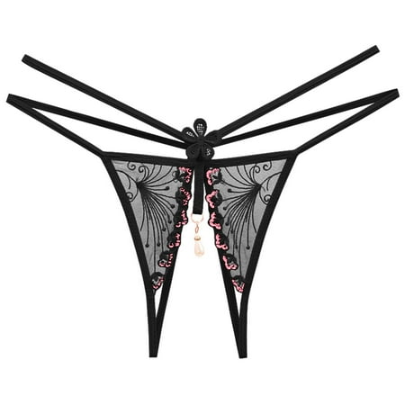 SLDKJFOWEJ Women Sexy Crotchless Panties With Beads Low Rise Seamless Cheeky G-String Thongs Open Crotch Strappy Lace Panties Lingerie For Women