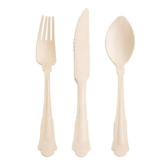 Smarty Silhouette Birch Wood Eco Friendly Disposable Wooden Cutlery Set (600 Guests)