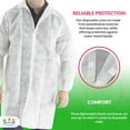 thumbnail image 4 of Pack of 30 White Lab Coats 4X-Large Size. Unisex Disposable Polypropylene Labcoats. 3 Snaps, Collar, Elastic Wrists, No Pockets. Industrial Visitor Coats for General Use, Manufacturing, Cleaning, 4 of 8