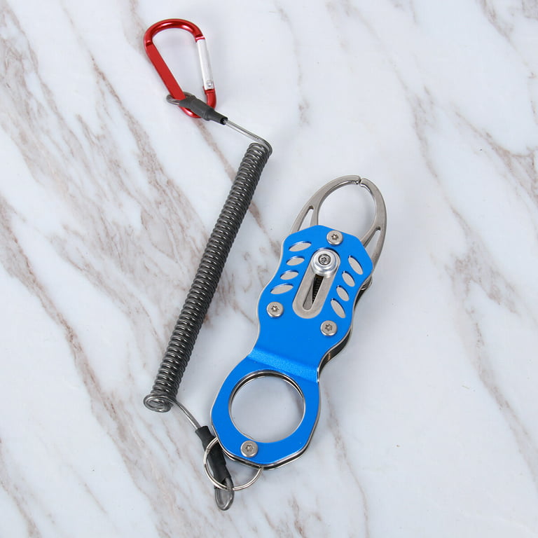 Mini Fishing Grip Pliers Aluminum Alloy Fish Gripper Hook Recover Fish Grip  Tool with Retention Rope (Blue) 
