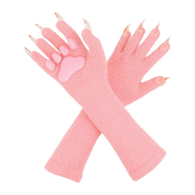 Guantes de peluche con forma de garra de gato, accesorios de disfraz, guantes con forma de pata de oso para actuaciones en el escenario. Rosa