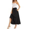 thumbnail image 4 of QAFOPEH Women High Waist Tie Front Pleated Pocket Flowy Hem Solid Color Midi Skirt, 4 of 7