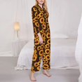 thumbnail image 3 of Fuzoiu Red Black Plaid Sunflower Print Women's Long-Sleeved Pajama,Lounge Button Down Nightwear,Womens Notch Collar Pajama Set-Large, 3 of 7