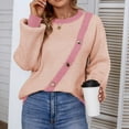 thumbnail image 2 of Fesfesfes Women Sweater Fall Winter Long Sleeve Splicing Button Round-Neck Sweater Tops Under $10, 2 of 7