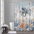 thumbnail image 5 of Oceans Marine Life Shower Curtains for Bathroom, Orange Blue Octopus Starfish Retro Wooden Washable Fabric Shower Curtain with Hooks Waterproof Bathroom Decor Sets, 36 x 78 Inches, 5 of 9