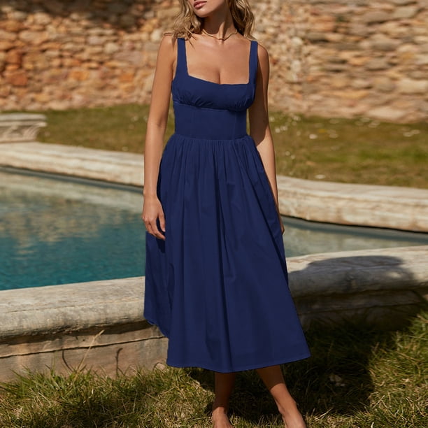 Mini vestido con tirantes para mujer, sin espalda, con tirantes finos, sin mangas, para vacaciones FLhrweasw Nuevo
