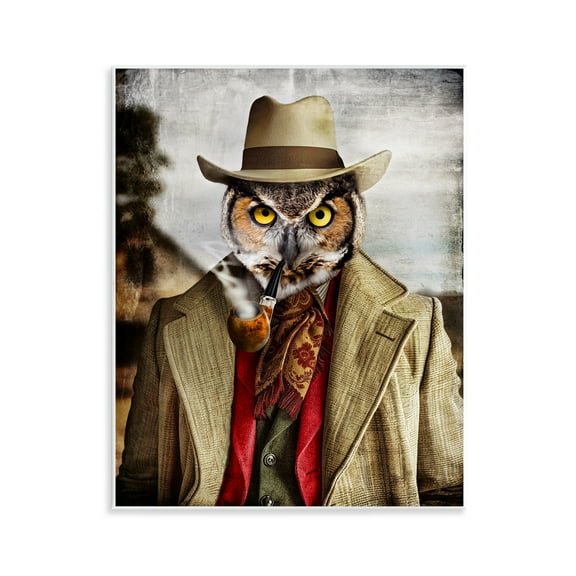 Stupell Industries Owl with Classic Pipe Animals & Insects Painting Unframed Art Print Wall Art, 11 x 14