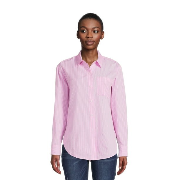 Time and Tru Women's Mixed Stripe Long Sleeve Shirt, Sizes XS-XXXL ...