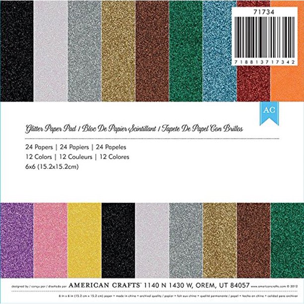 American Crafts 6 x 6" Glitter Paper Pad 24 Sheets