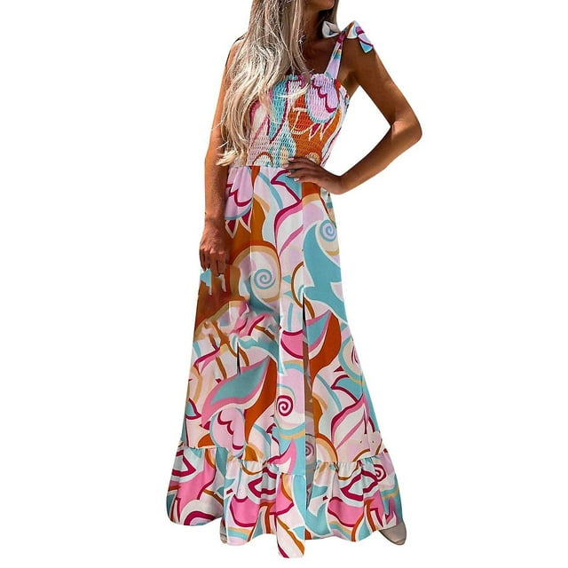 Vestido largo HUOGUO casual con estampado multicolor sin mangas