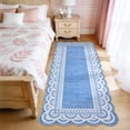 thumbnail image 2 of Garvee 2'x6' Scalloped Runner Rug Modern Lace Edge Carpet, Washable Solid Rug Non-Slip Low Pile Indoor Mats for Hallway Bedroom Kitchen, Blue, 2 of 9