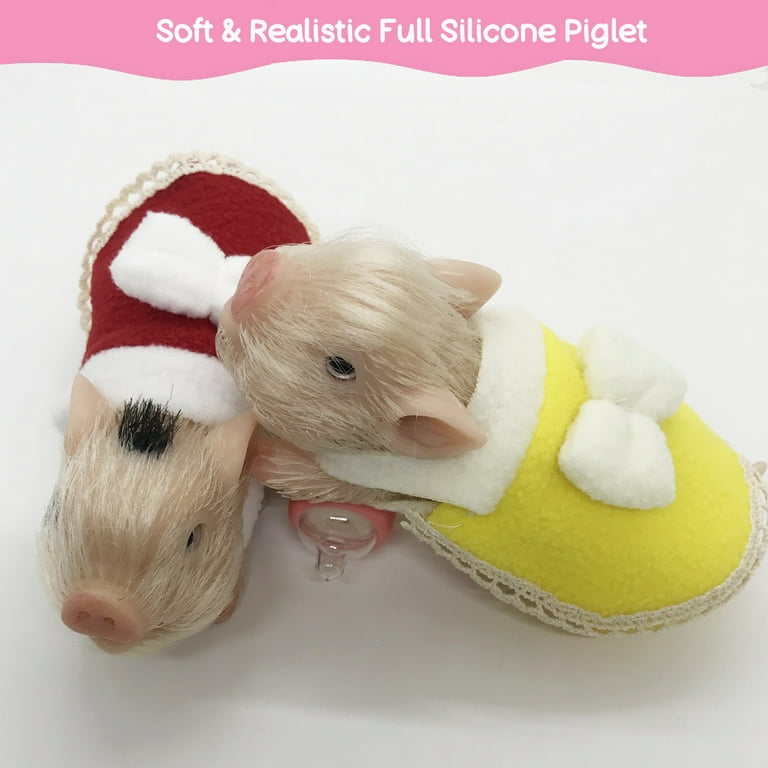 VOLOBE 5 Inches Silicone Piglet, Soft Mini Realistic Silicone Animals Pets  with Silicone Piglet Accessories for Kids Boy Girl Birthday (Tony)