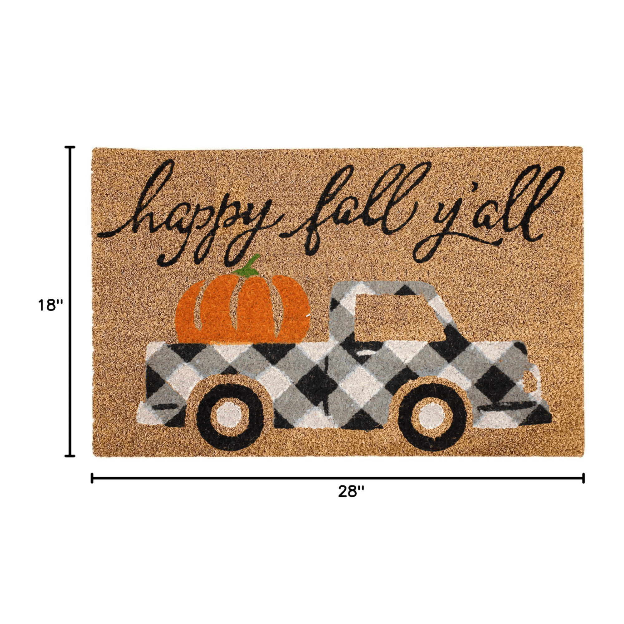 Kashi Home Coir Door Mat Fall Decor Printed Truck 18x28 Non-Slip Doormat, Durable Outdoor/Indoor Rug, Fall Theme - Happy Fall Yall