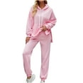 thumbnail image 2 of Itsame Tops and Pants Pajamas Set Womens Sleepwear 2pcs Sets Long Sleeved Solid Color Round Neck Women Casual Home set Pink Size L, 2 of 9