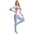 thumbnail image 4 of iixpin Womens Mermaid Costume Jumpsuit Long Sleeve Fish Scale Print Mock Neck Bodysuit One Piece Light Blue M, 4 of 6