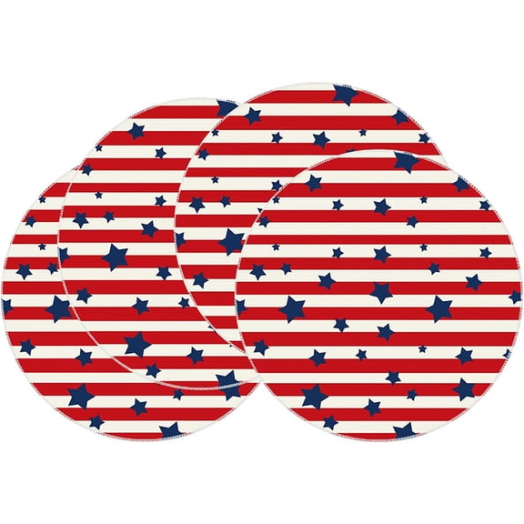 huayou Independence Day 4 PCS American Flag Star Pattern Round Placemats, Durable Heat Resistant 4th of July Decoration, 13.9 in, for Kitchen, Picnic, Camping, All Table Decor