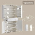 thumbnail image 2 of IFGET 71" Tall Bathroom Storage Cabinet, with Drawer and 4 Doors, Modern Curved Bathroom Cabinet for Small Spaces, White, 2 of 6