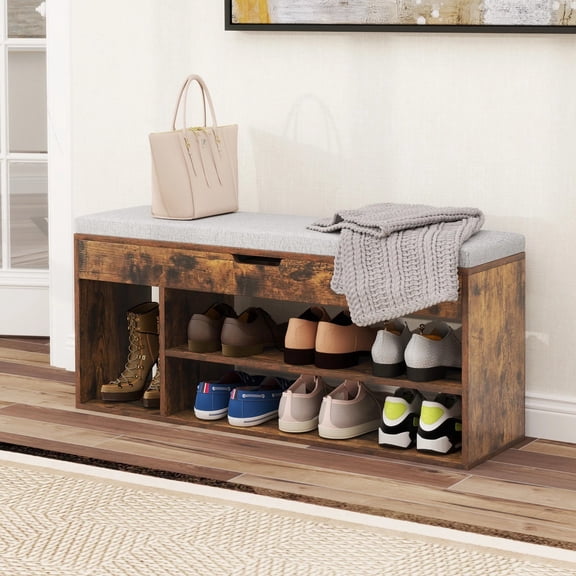 Auranook Shoe Bench Home Entryway Shoes Storage Bench w/ Padded Seat & Hidden Storage