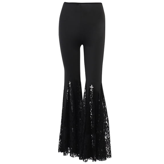 Patchwork Lace Flared Pants Women Gothic Dark High Waist Hip Hop Slim Fitting Trousers 2023 Street Pants