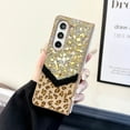 thumbnail image 6 of for Samsung Galaxy Z Fold 5 Glitter Bling Case, Cute Luxury 3D Crystal Rhinestone Diamond with Sparkly Bracket for Women Girls Case with Leopard Pattern Furry for Samsung Galaxy Z Fold 5, Gold, 6 of 8
