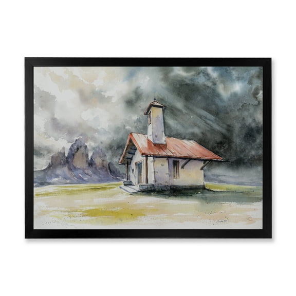 Designart 'Storm On A Rustic House On Mountain Top ' Country Framed Art Print