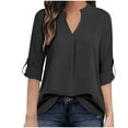 thumbnail image 2 of Rciityk Womens Plus Size Formal Dress Shirts Fall Casual V Neck Long Sleeve Tops Loose Office Blouses with Adjustable Buttons, 2 of 6