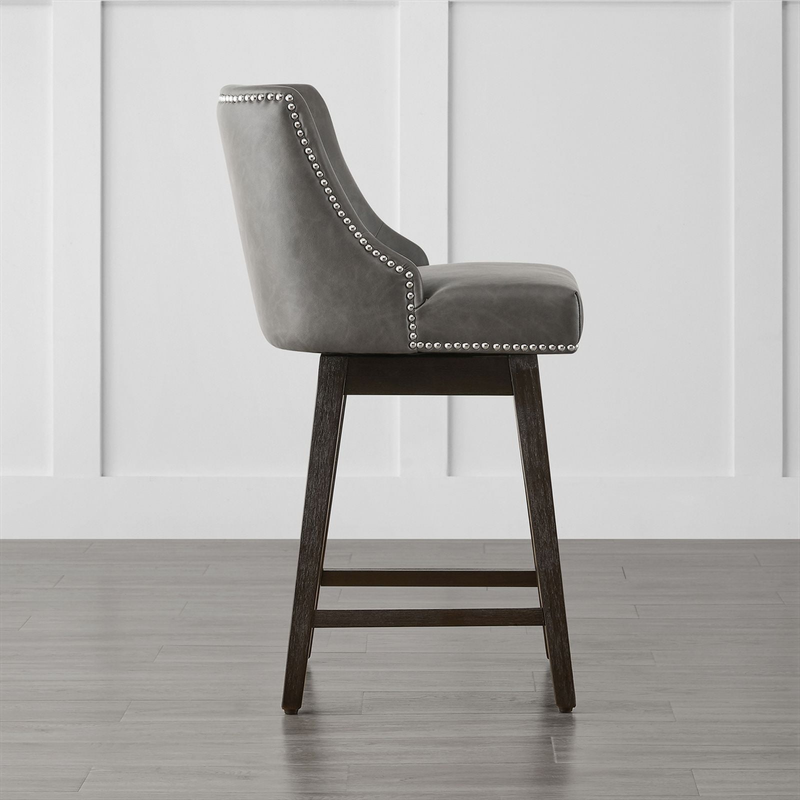 CHITA 26 inch Swivel Upholstered Counter Height Bar Stools with Full Back Set of 3,Faux Leather in Slate