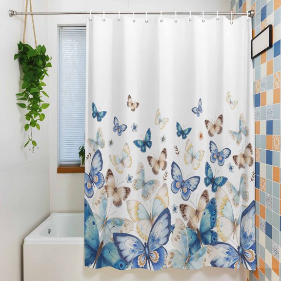 Shower Curtain,Abstract Country Butterfly Waterproof Fabric Bath Curtains with Hooks Blue Yellow Farmhouse Washable Bathroom Shower Curtains for Home Hotel Decor,36x72 Inch