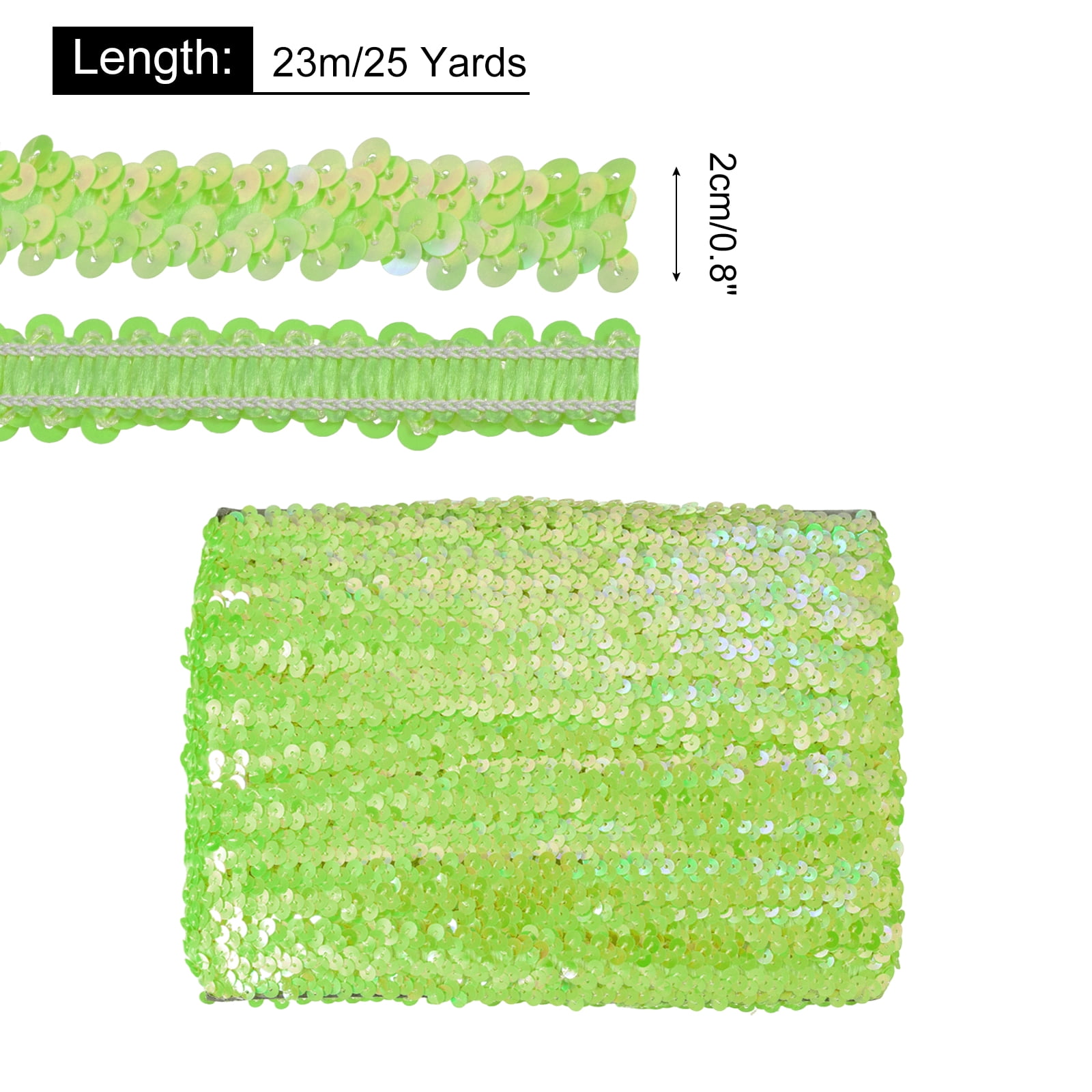 Uxcell 25 Yards 0.8 Inch Elastic Sequins Trim Flat Sequin Strip Paillette Fabric Ribbon for Crafts DIY Fringe Sewing Green Yellow