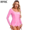 thumbnail image 2 of Vestido de club para mujer de manga larga con cremallera trasera mini lencería vestido de látex vestido bodycon de charol brillante con clips de liga, 2 of 5