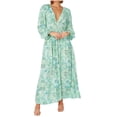 thumbnail image 1 of Vestido de gasa de manga larga con estampado floral y cuello en V de otoño para mujer Pompotops  hdfakjf6719, 1 of 9