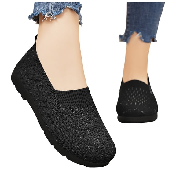 Rokment Women's Orthopedic Walking Shoes Comfortable Lightweight Mesh Slip on Penny Loafers Wedge Low Heel Nurses Nursing Work Flat Sneakers Black Size 6.5