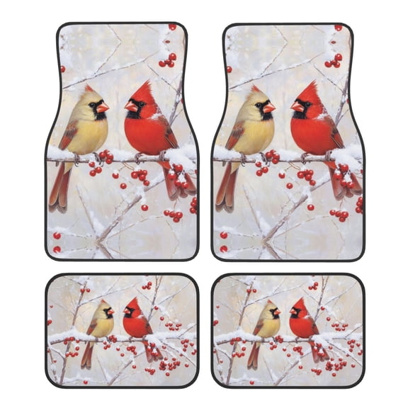 KAKALAD Winter Cardinals Red Birds Car Floor Mats 4PC Set Carpet Protection, Universal Fit for Car SUV VA & Truck, Vehicle Front & Rear