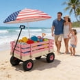 thumbnail image 2 of Enyopro Portable Kids Wagon with Wooden Side Rails, Outdoor Wagon Cart Kids Wagon with 10'' Wheels, for Toddlers, All-Terrain for Camping & Backyard & Toys, Pink, 2 of 9